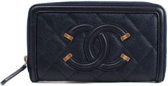 Chanel Navy Caviar Leather Filigree Zip Wallet