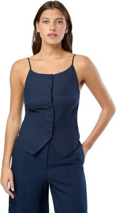 Onia Air Linen High Neck Top in Deep Navy at Nordstrom, Size 00
