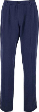 Emporio Armani Recht model linnen broek - Heren - Straight fit broeken - Blauw - XL - Linnen - Broeken