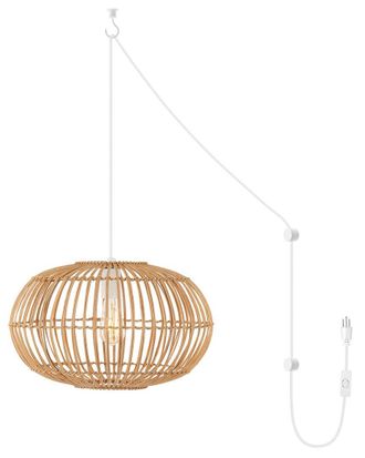 Jonathan Y Designs Jonathan Y Leo 17In 1-Light Farmhouse Rattan 180In Cord Plug-In Or Hardwired Led Pendant