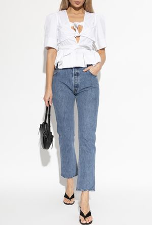 Ganni Top With Decorative Ties, Womens, White