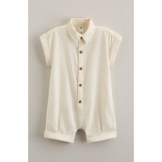 Nordstrom Stripe Cotton Romper in Beige Wood Winnie Stripe at Nordstrom, Size 18M