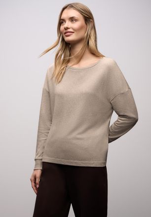 Street One Langarmshirt STREET ONE, Damen, Gr. 34, light terra mocha meliert, Jersey, Obermaterial: 83% Viskose, 17% Polyester, unifarben, l&auml;ssig geschnitten h&uuml;f