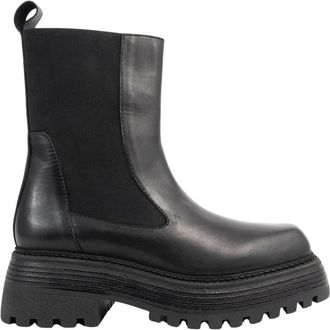 Sergio Moretti Casual Zwarte Enkellaarsjes - Dames - Chelseaboots - Zwart - 37 EU - Leer - Schoenen
