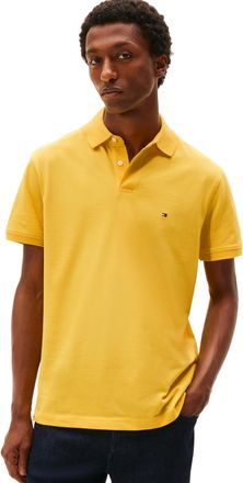 Tommy Hilfiger Mens Short Sleeve Polo Shirts in Classic Fit with Stretch and Organic Pique Cotton, Soft Canary, Large