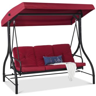 Best Choice Products 3-Seat Outdoor Converting Canopy Swing Glider Patio Hammock w/ Removable Cushions