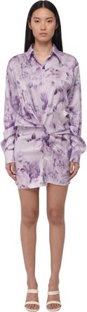 Off-white Purple Floral Shirt Collar Mini Dress