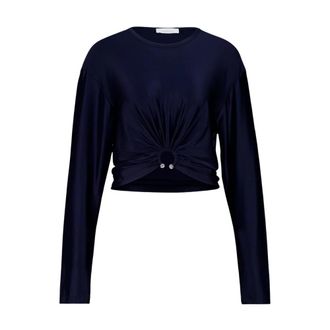 Paco Rabanne Satijnen Crop Top met Piercing Detail - Dames - Longsleeves - Blauw - XS - Satijn - Tops