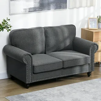HOMCOM 2 Seater Sofa for Living Room - with Nailhead Trim - Dark Brown - Charcoal grey | TJ Hughes