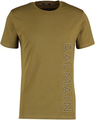Balmain T-Shirts, male, Green, L, Embossed Logo T-Shirt