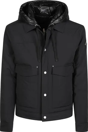 Moose Knuckles Structured Black Padded Trucker Jacket with Hood and Front Closure