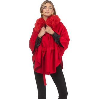 Gorski Wool Belted Cape in Red at Nordstrom