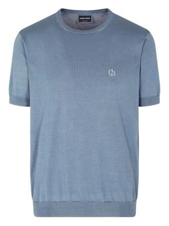 Giorgio Armani T-shirt con logo ricamato - Blu