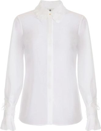 Elisabetta Franchi Bloemen geborduurde georgette overhemd - Dames - Overhemden - Wit - 2XL - Overhemden