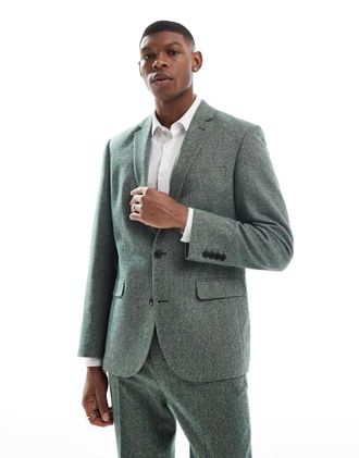 Asos slim fit wool mix suit jacket in bottle green tweed