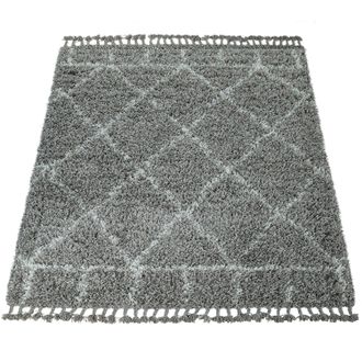 Paco Home Paco Home - Alfombra Pelo Largo Gris Sal&oacute;n Motivo Oriental Estilo Bereber Shaggy Suave 160x230 Cm