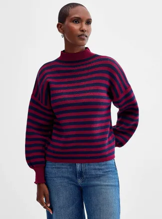 Contemporaine Womens Funnel collar striped sweater Exclusive collection from Italy