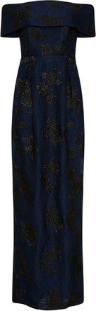 Rebecca Vallance Antoinette off-shoulder gown - women - Nylon/Polyester/Polyester/Elastane/Metallic Fibre - 6 - Blue