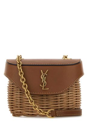 Saint Laurent Two Tone Wicker And Leather Mini Box June Crossbod