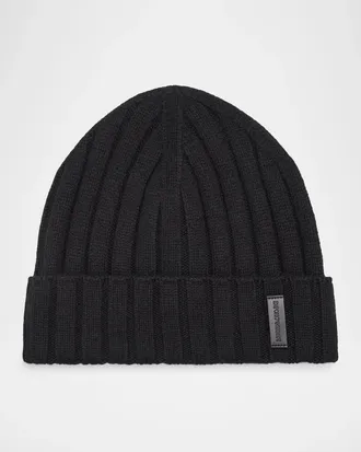 Emporio Armani Men & apos;s Wool and Cashmere Wide-Rib Beanie Hat