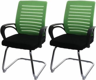 Hhg [NUNCA USADO] Lote de 2 sillones de conferencia HHG-531, silla de visita basculante, 150 kg de capacidad de carga tela/textil, verde
