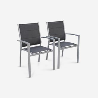 Sweeek Sweeek - Silla De Jard&iacute;n Apilable De Aluminio, Set De 2, Chicago, Gris, 57x57x89.5 Cm
