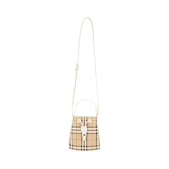 Burberry Handbags, female, Beige, Size: ONE SIZE Mini Check Bucket Bag