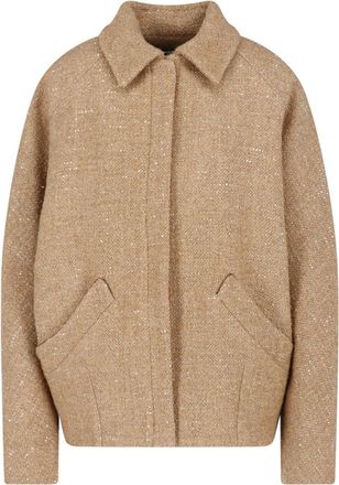 Kiton Beige Boucle Wool-Blend Zip Jacket