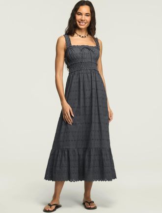 Lucky Brand Womens Schiffley Smocked Waist Midi Dress