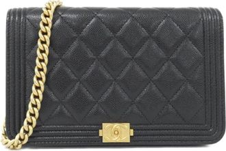 Chanel Black Grained Calfskin Chain/Shoulder Wallet (Pre-Owned)