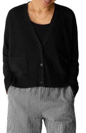 Eileen Fisher Organic Cotton & Organic Linen Cardigan in Black at Nordstrom, Size Xx-Small