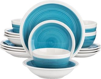 OEM Juego De Vajilla De Gres, Vers&aacute;til, Duradero Y Elegante, Azul-b, 16 Piezas-a