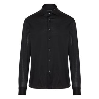 Corneliani Casual Shirts, male, Black, XL, Italian Cotton Shirt, 100% Cotton