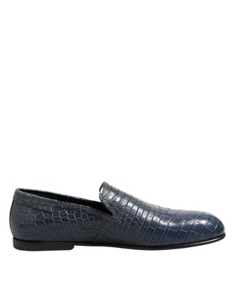 Dolce & Gabbana Blue Exotic Leather Slip On Loafers Men Dress Mens Shoes