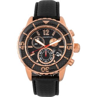 Morphic M51 Series Chronograph Leather-Band Watch w/Date in Rose Gold/black at Nordstrom
