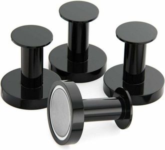 Elle Ganchos Magn&eacute;ticos Para Colgar Abrigos Y Bolsos, 4 Ganchos De Pared Negros Extremadamente Fuertes, Perchero Para Puerta Con Im&aacute;n De Neodimio De Alta C