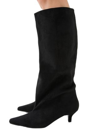 Misspap Low Stiletto Faux Suede Slouch Knee High Boots, 4, Black