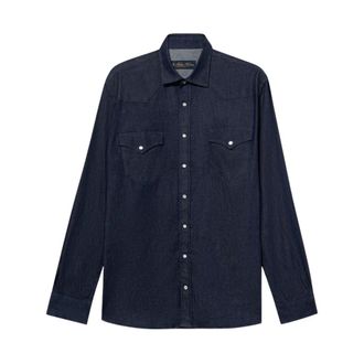 Brooks Brothers Slim Fit Denim Western Overhemd - Heren - Spijkeroverhemden - Blauw - S - Denim - Overhemden