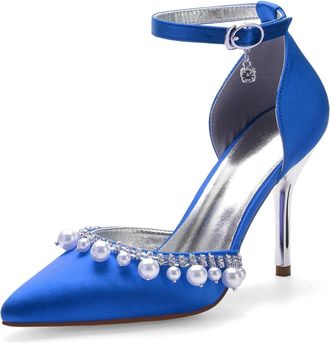 Miyoopark Wedding Shoes for Bride Ankle Strap Evening Pumps for Women M525 Royal Blue UK 7.5