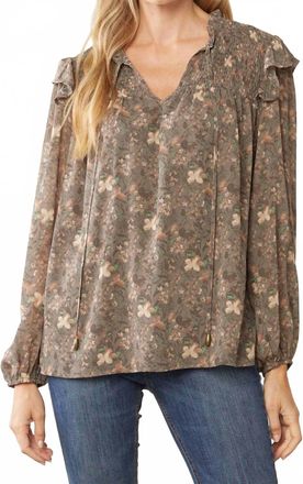 Entro Ruffle & Floral Blouse In Charcoal