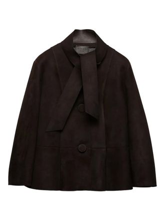 Prada button-fastening suede jacket - women - Lambskin - 36 - Brown