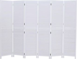 Hhg [nunca Usado] Biombo Hhg-532b, Separador De Ambientes, Mampara De Privacidad, Madera De Paulownia Vintage, 180 X 242 Cm, Blanco Desgastado