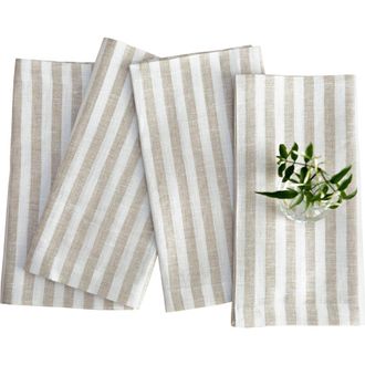 Solino Home Linen Dinner Napkins - Amalfi Stripe, 20 x 20 Inch in Natural And White at Nordstrom, Size Large