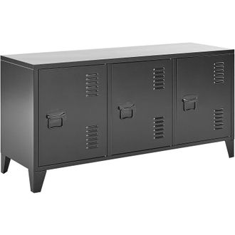Beliani Beliani - Aparador De Metal Negro 120 X 40 Cm 3 Puertas Estantes Gesti&oacute;n Cables Cardiff
