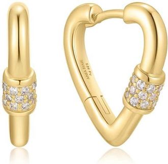 Ania Haie Pav&eacute; Clasp Heart Huggie Hoop Earrings in Shiny Gold at Nordstrom