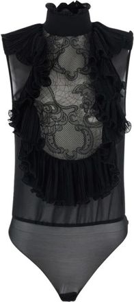 Elisabetta Franchi Body de Georgette y Encaje - Tops - Mujer - Negro - XS