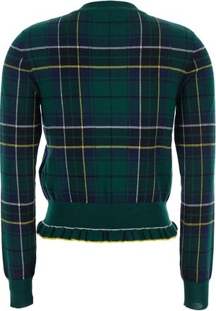 Alexander McQueen Womens Green Crew Neck Sweater With Tartan Pattern Wool Tops Top