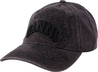 Ganni Womens B3020214-055 Washed Cotton Baseball Cap Black