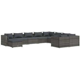 vidaXL 10 Pcs Garden Lounge Set Con Cojines De Mimbre Gris