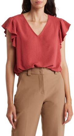 Adrianna Papell Flutter Sleeve Crinkled Satin Blouse in Rose at Nordstrom Rack, Size X-Small